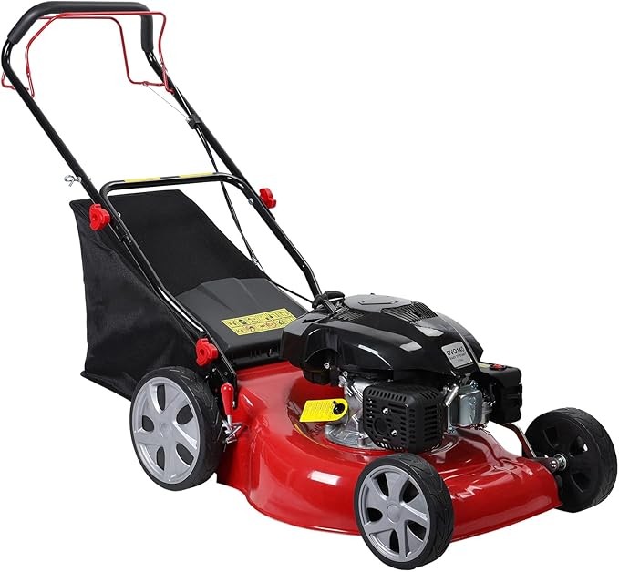 Self Propelled Gas Lawn Mower, 141cc 4-Stroke Gas Engine Lawn Mower with 20 Inches Blade Walk-Behind Lawn Mover Cordless Push Lawn Mowers Tractors with 50L Grass Tank Big Wheels 2850RPM