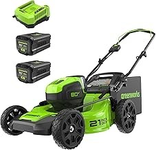 Greenworks GLM801601 Battery Powered Push Lawn Mower (21-Inch, 80V Brushless, Two 2.0Ah Batteries)