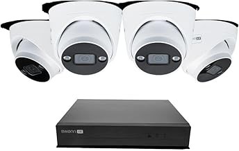 Swann AdvancedX 8Ch 4 Cam 4K Security System, PoE Dome Cameras, 1TB NVR, Color Night Vision, AI Motion Detection