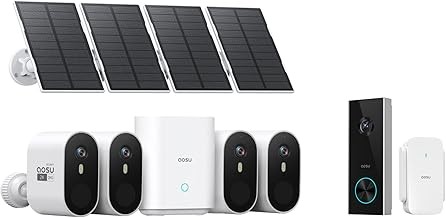 AOSU AS04-DB02 Wireless Outdoor Home Security Camera System 4-Cam + 2K Doorbell Solar