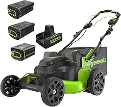 Greenworks 82V 25-Inch Battery Powered Self-Propelled Lawn Mower (Three 4.0Ah Batteries, Dual Port Rapid Charger)