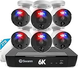 Swann 12MP 8CH Wired Security System 6 Cameras, Color Night Vision, True Detect, 2TB NVR