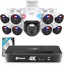 Swann SONVK-1689808B8D 4K Security System 16Ch NVR, 8 PoE Bullet & PT Cameras, Video Analytics, 2-Way Audio, Sirens, Color Night Vision