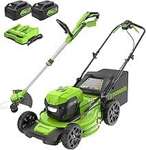 Greenworks 2532502 Battery Powered Self-Propelled Lawn Mower (21-Inch, 48V, Two 5.0Ah Batteries, Trimmer Included)