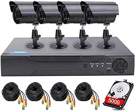 SZKAM 4CH DVR Wired Security Camera System 500GB Storage, 4 Cameras, Night Vision, Motion Detection