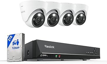 REOLINK RLK8-1200D4-A 12MP PoE Security System 4 Cameras, Person/Vehicle/Pet Detection, Spotlight Night Vision, 8CH NVR, 2TB HDD